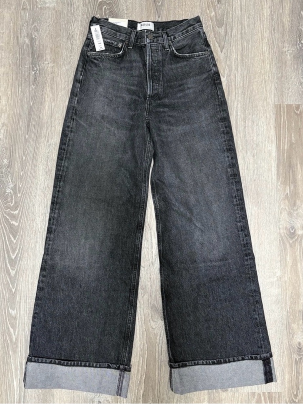 Agolde Black High-Rise Wide Leg Jeans with Button Fly Nwt - Picture 10 of 12